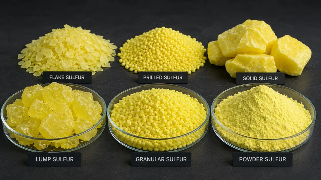 Different forms of elemental sulfur for industrial use