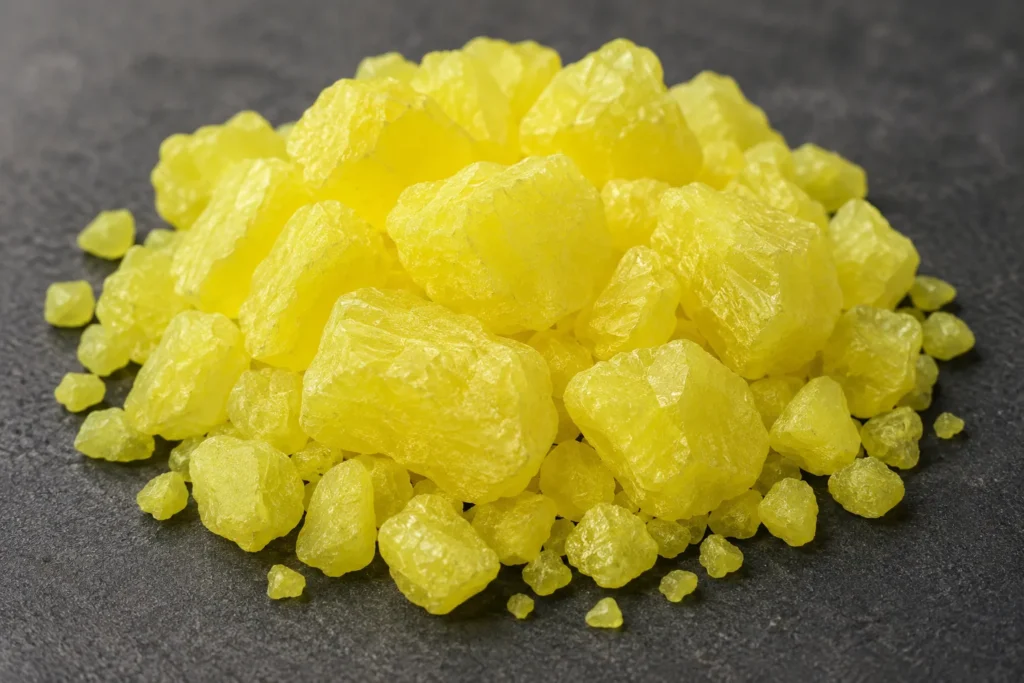 Yellow elemental sulfur showing its physical appearance